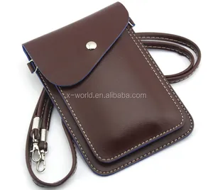 2021 Brown Color Universal PU Leather Two Layers Mobile Phone Pouch with Shoulder Strap