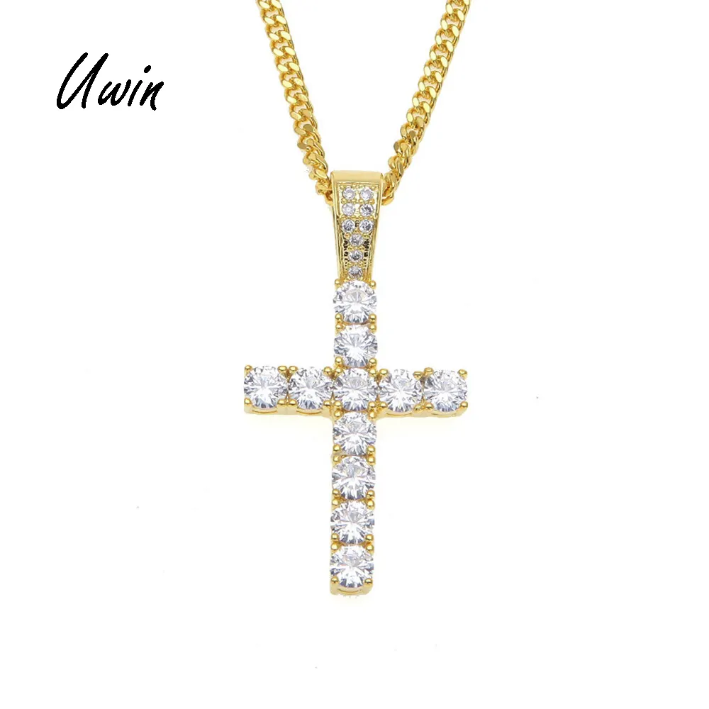 UWIN Hiphop позолоченный сверкающий крест под заказ серебряный золотой цвет бриллиант CZ крест кулон