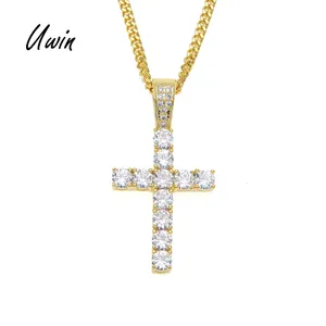 Uwin 18K Verguld Iced Out Cross Hanger Ketting Zilver Goud Kleur Diamant Cz Kruis Hanger Ketting