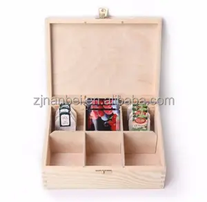 Custom logo certified 6 compartment wooden tea bag holder box