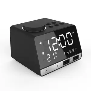 Jam Alarm LED Nirkabel Mini Portabel, Speaker Nirkabel Multifungsi dengan USB Ganda