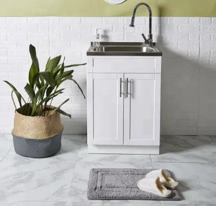 HOIFAT moderne Sockel Edelstahl Waschtisch Küche unter Spüle Combo Bad Waschbecken Schrank Lowes mit Wasserhahn