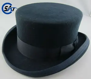 4" high crown Deadman Top hat with Satin lining, Felt mini top hat, 100 wool felt