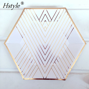 Joli réglage de bande d'or pour 8 assiettes de luxe serviettes tasses fête d'anniversaire approvisionnement mariage douche nuptiale vaisselle ensembles PP258-B - Product Image 4