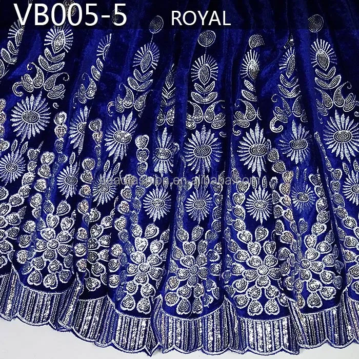 VB005-5 royal blue fashion velvet lace, embroidery high quality african velvet lace fabric