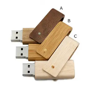 自定义徽标旋转天然胡桃木木制USB 2.0闪存驱动器记忆棒2GB-16GB