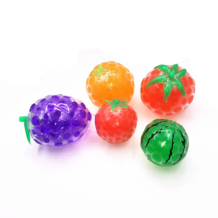 Hot-sale rubber mesh fruit Strawberry grape Watermelon orange squeeze beads ball for anti-stress