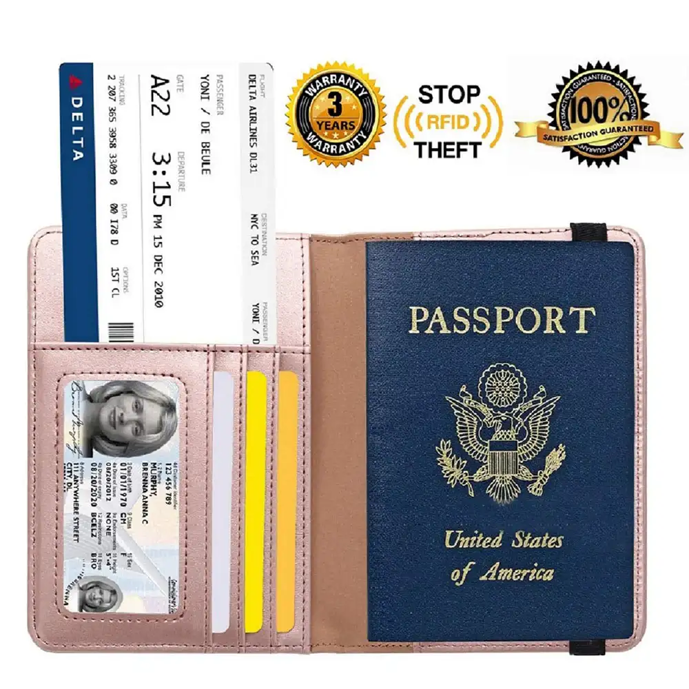아마존 뜨거운 판매 미국 여권 커버 PU 가죽 소재 티켓 및 카드 슬롯 탄성 밴드 폐쇄