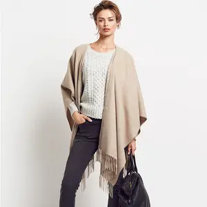 Cape en laine mérinos tissée à franges, modèle de châle, nouvelle collection 100%