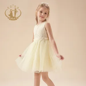 Nimble Little Queen美丽优雅简约设计图案蕾丝薄纱夏季儿童连衣裙设计