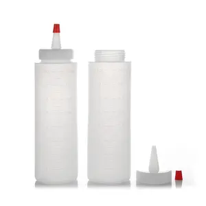 Food Grade 8oz Empty Custom LDPE Plastic Ketchup Squeeze Bottle with Scale for Syrup, Sauce, Ketchup, BBQ Sauce, Condiment