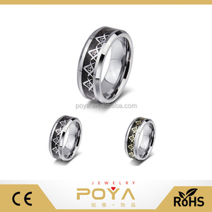 POYA Joyería Hacer Su Propio Anillo de Tungsteno Blanco, Negro De Fibra De Carbono Del Embutido de Plata/Oro De Carburo De Tungsteno Anillo Masónico - Product Image 1
