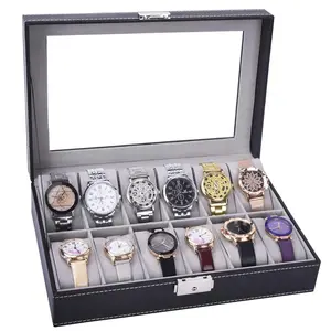 Fabriek Luxe lederen horloge doos reizen custom horloge display Box (voor 12 horloges)