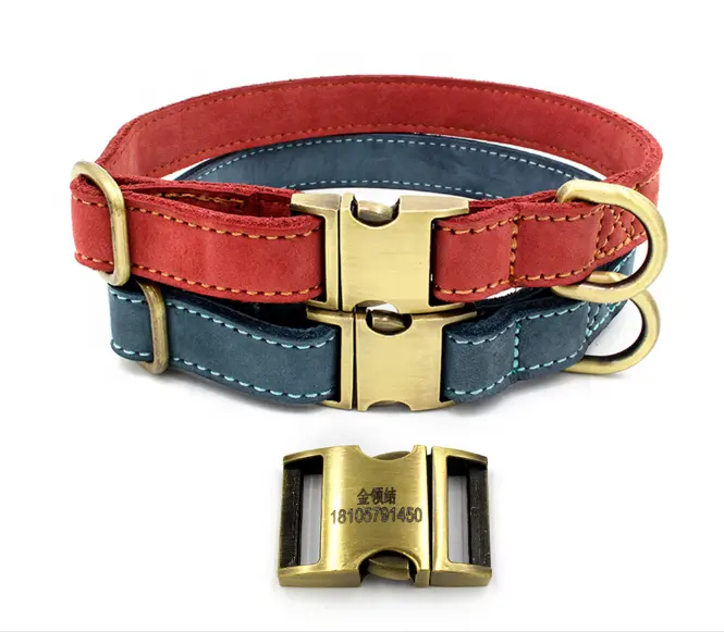 Genuine Leather Alloy Hardware dog collar , Luxury Real leather dog collar