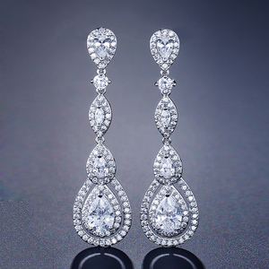 Rakol ep2114 sang trọng pha lê Cubic Zirconia CZ dài <span class=keywords><strong>dangle</strong></span> Bông tai lá tua Bông tai cưới cô dâu jewelrywomen cho phụ nữ - Product Image 4