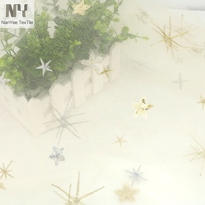 Nanyee Textile Summer Gold <strong>Metallic</strong> Lurex Embroidered <strong>Mesh</strong> With <strong>Sequin</strong> Stars - Product Image 3
