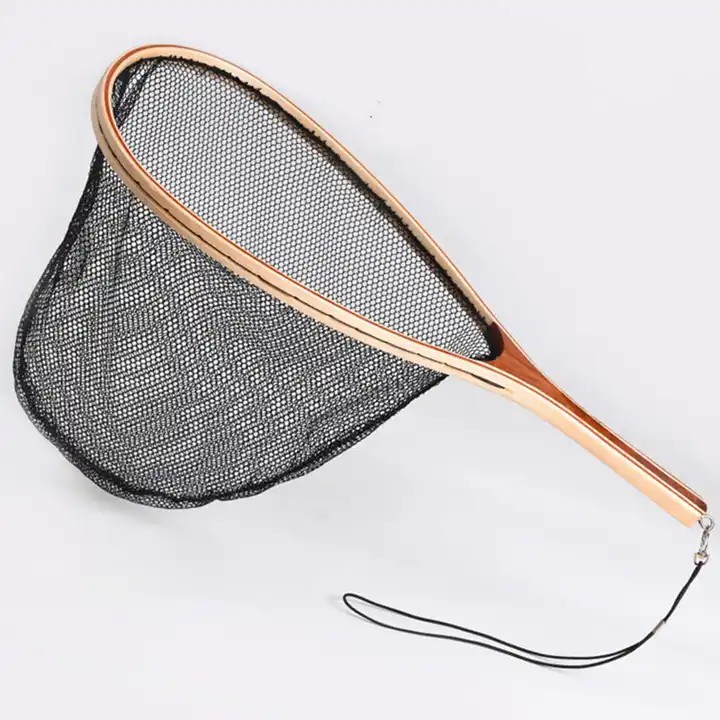 fly fishing net mesh wooden handle