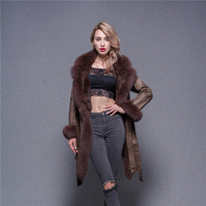 Wholesale Stylish Fox Fur Trimming Overcoat Women <strong>Lambskin</strong> <strong>Leather</strong> <strong>Jacket</strong> - Product Image 1