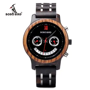 BOBO BIRD Luxury Natural Wood Watch Newest Smile Face Design Chronograph Date Quartz Wrist Watch from Shenzhen Factory Supply