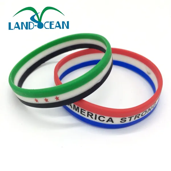 Bracelet en silicone avec logo imprimé drapeau pays, vente en gros, bon marché, promotion