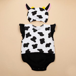 moda de los animales y frutas bebé mameluco 2 unidades mono con casquillo del verano del bebé 100% del mameluco del algodón - Product Image 5