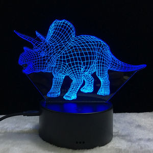 Dinosauro <span class=keywords><strong>3D</strong></span> illusione luce notturna triceratopo Touch lampada da tavolo 7 colori ottica USB LED luce notturna - Product Image 4