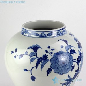 RYLU128 화려한 중국 스타일 파란색과 흰색 모란 패턴 손으로 그린 도자기 생강 항아리 - Product Image 5
