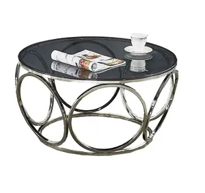 hebei wholesale good quality black glass side table chrome coffee table round coffee and end table sets