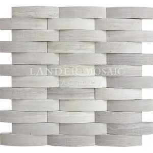 Lander Đá màu xám gỗ đá cẩm thạch tự nhiên mosaic 3d dải thiết kế mới cho tường