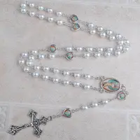 Pearl Necklace Pearl White 6mm Pearl Beads With Our Lady Of Guadalupe Epoxy Image Catholic Religious Chain Rosary Women Necklace