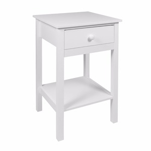 White Wood Bedside <strong>Drawer</strong> with Shelf Cabinet <strong>Side</strong> <strong>Table</strong> Storage Unit - Product Image 1