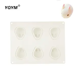 Moldes de silicona para modelado de animales en 3D, para postres, dulces, 6 cavidades, conejo, conejo, Mousse, pastel