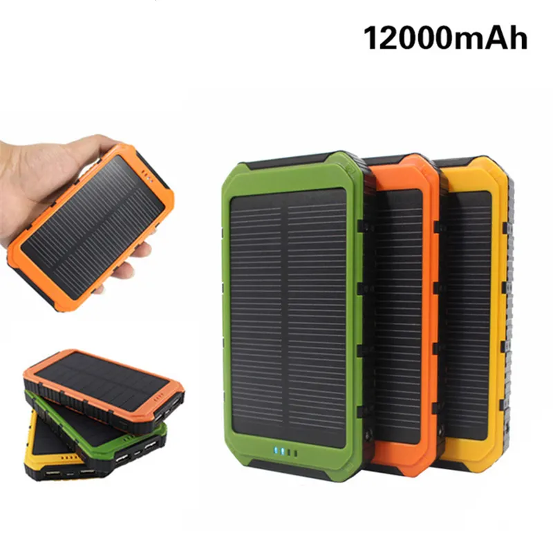 12000 2600mah Dual USB Portable Waterproof Solar Power Bank Charger