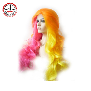 Golden Hair Hot Selling Beautiful Curly Lace Front Synthetic <strong>Rainbow</strong> <strong>Wig</strong> - Product Image 3