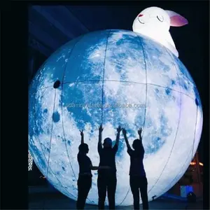 Outdoor holiday event decoration giant led light inflatable moon ballon with lovely rabbit ST513