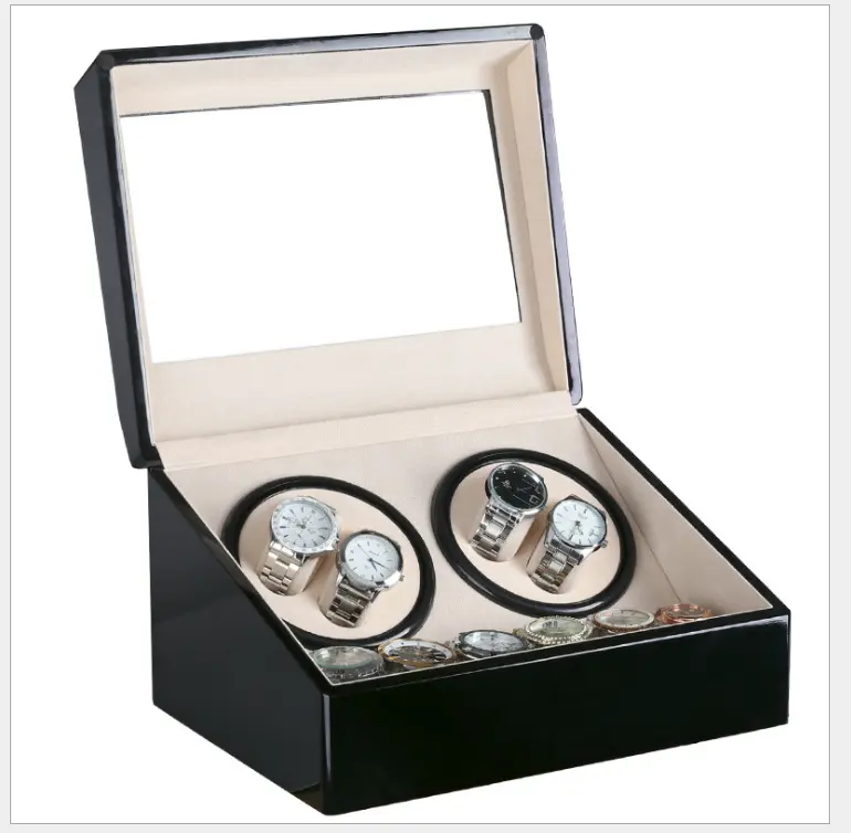 Glossy Hitam dan Kayu Mahoni Butir 2 Winder 4 Otomatis 6 Jeweyrly Slot Otomatis China Electronic Watch Winder