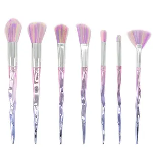 7pcs Set di pennelli per trucco a forma di ramo di fiori sfumati Glitter viola unicorno migliori pennelli per trucco