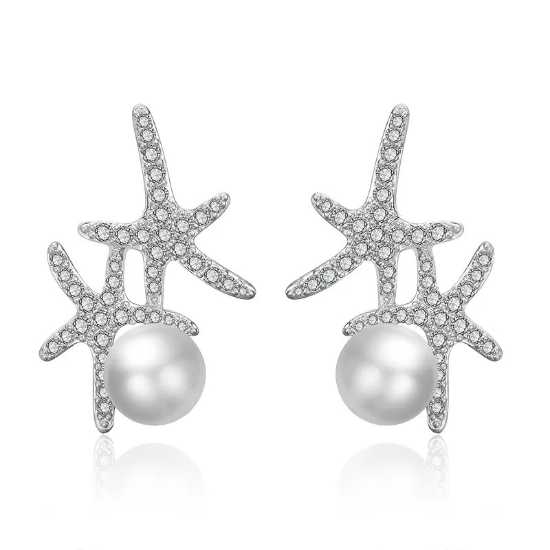 Rouvert — boucles d'oreilles rondes en Zircon, bijoux de mariée, Imitation de perles, étoile, EP2347