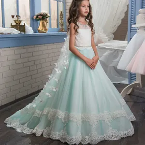 Robes de soirée pour enfants, tenue de fête, robes de mariage pour enfants, robes de demoiselle d'honneur, en dentelle, bleu, vente en gros, Boutique