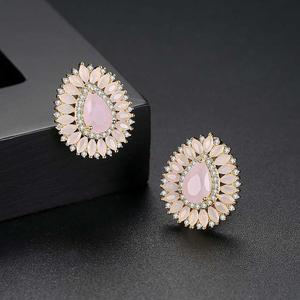 LUOTEEMI Marka Tasarım Kadınlar Büyük Damızlık Küpe Düğün Parti için Pembe Yeşil Su Damlası Kaplamalı CZ moda takı noel hediyesi - Product Image 6