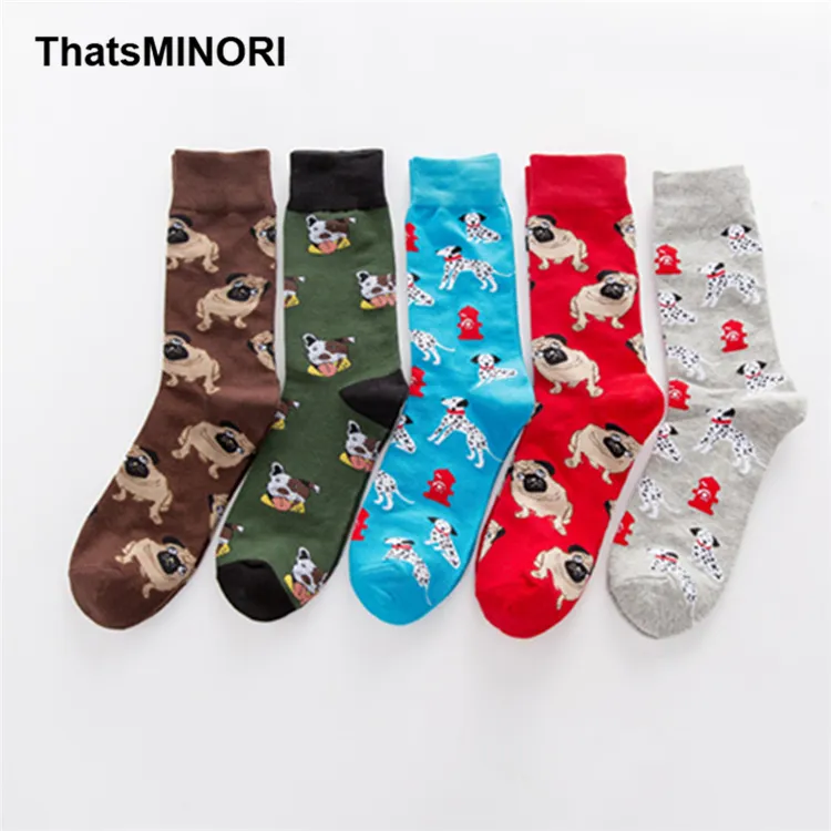 Minori Wholesale low MOQ men's Shiba Inu And Huskie Socks Print Crew Socks Pug Print Socks