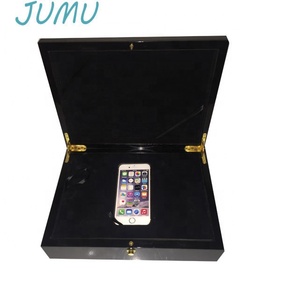 Piano Black Lacquer <strong>Phone</strong> Wooden <strong>Box</strong> with Button <strong>Lock</strong> - Product Image 2