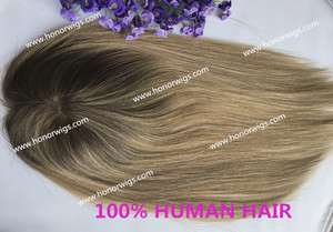 Allyht378 — toupet en soie pour femme, doreen personnalisé, cheveux ombré, couleur blonde cendré, 16 pouces, 5x6 pouces, avec clips - Product Image 4