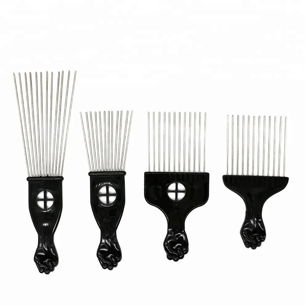 Different Length Wide Stainless Steel Tooth Plastic Handle Metal Hair Pick Afro Comb For Black Hair