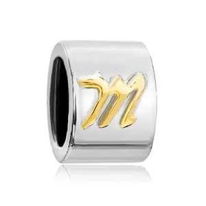 Gold plated Cylindrical shaped letter charms initial M alphabet beads for bracelet