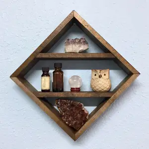Handmade Geometric wall Diamond Crystal Oil Display mountain Triangle shape Wood Decorative Wall Floating Shelf