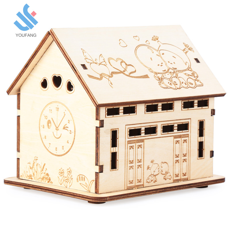 YF-M630 оптовая продажа, красивая Высококачественная популярная небьющаяся деревянная Копилка в форме домика
