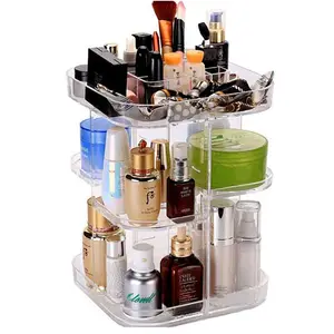 Organizador de maquillaje giratorio de 360 grados, soporte para brochas, organizador de joyas, caja de almacenamiento de cosméticos de maquillaje