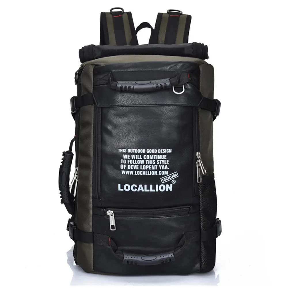 Mochila para portátil de cuero de 36-55L multifuncional de gran capacidad, bolsa de hombro de lona de viaje, mochila de lona de senderismo