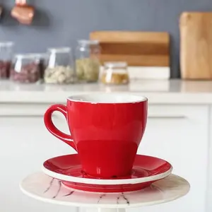 Custom Logo Red Glazed 80 Ml Ceramic Coffee Espresso Cup With Saucer